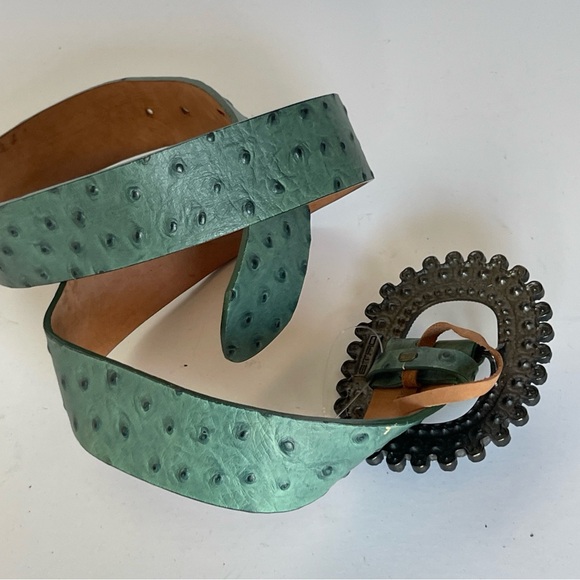 Etro Belt Green Ostrich Strap 1.5” Square Rhinestone Large Buckle SMALL - Picture 3 of 7